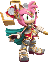 a cartoon character named amy rose is holding a sword