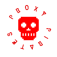 a red pixelated skull is in the center of a circle with the words " pirate " around it