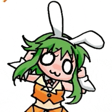 a cartoon girl with green hair and bunny ears