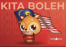 a cartoon deer holding a flag with the words kita boleh behind him