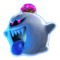 a cartoon ghost with a crown and a purple diamond on its head