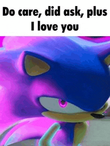 a picture of sonic the hedgehog saying `` do care , did ask , plus i love you ''