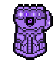 a pixel art drawing of a purple object with a letter d on it .