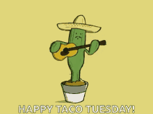 a cactus wearing a sombrero is playing a guitar and singing ..