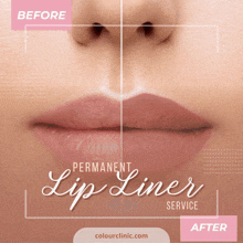 a before and after picture of a woman 's lips with permanent lip liner