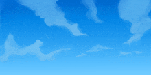 a painting of a blue sky with white clouds