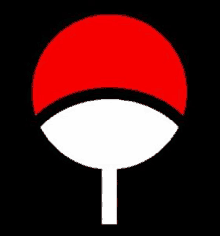 a red circle with a black border and a white circle with a black border on a black background .