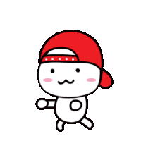 a cartoon character is wearing a red hat and walking