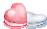 a pink heart shaped cookie and a blue heart shaped cookie on a white background