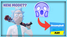 a cartoon character holding a gun next to a skull with the words new mode below it