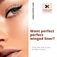 an ad for colour clinic permanent makeup shows a woman 's face