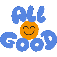 a blue and orange logo that says all good with an orange smiley face