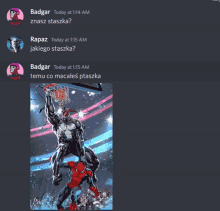 a screenshot of a discord conversation between badgar and rapaz