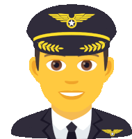 a cartoon illustration of a pilot wearing a hat with wings and a star