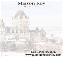 an advertisement for maison roy hotel with a phone number and website