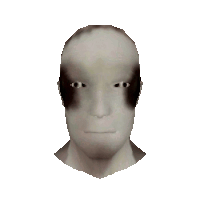 a pixelated image of a man 's face with a black spot on his forehead