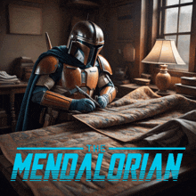 a poster for the mandalorian with a man in armor