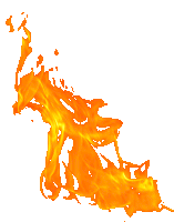 a white background with orange flames coming out of the corner