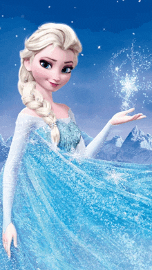 a cartoon of elsa from frozen holding a snowflake