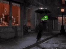 a pixel art of a man holding an umbrella in the rain