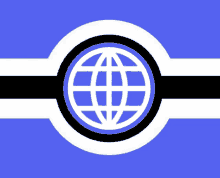 a blue and white flag with a white globe in the center