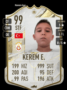 a card for kerem e. has a picture of a young boy on it