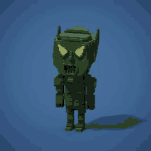 a pixel art of a green goblin with yellow eyes