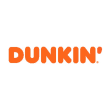 a dunkin ' logo that is orange and pink on a white background