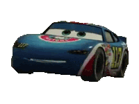 a blue race car from the movie cars with the number 12 on the side .