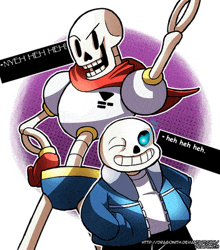 a cartoon drawing of papyrus and sans talking