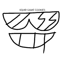 a black and white drawing of a squid game cookies logo