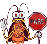 a cartoon cockroach is holding a red pare sign