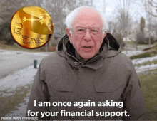 a man is standing in front of a coin that says the boys on it