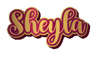 the word sheyla is written in purple and gold