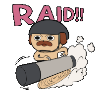 a cartoon of a pug holding a bomb with the word raid written above it