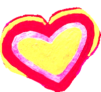 a pink and yellow heart with a white border