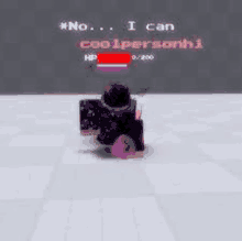 a person is standing on a tiled floor in a video game and says `` no ... i can coolpersonh1 '' .