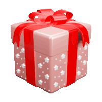 a pink gift box with a red bow and white stars