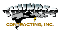 a logo for thunder contracting inc. shows a lightning bolt