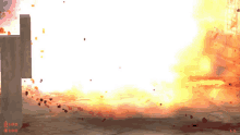 a video game screen shows an explosion with a cross in the foreground and a score of 100