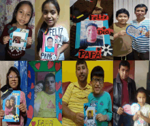 a collage of people holding up cards for their fathers