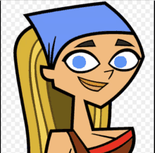 a cartoon drawing of a girl with a blue headband on her head