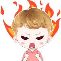 a cartoon of a boy with flames behind him