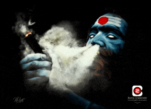 a painting of a bearded man smoking a pipe with a red dot on his forehead by bottu creations