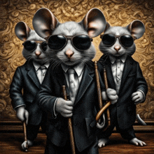 three mice wearing suits and sunglasses are standing next to each other