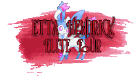 a logo for etta hendrick elite four with a pokemon