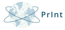 a logo for a company called print with a globe in the middle