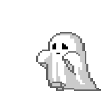 a pixel art illustration of a ghost with a sad face .