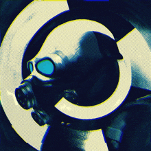 a person wearing a gas mask is surrounded by a circle