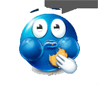 a blue cartoon character eating a cookie with a hand